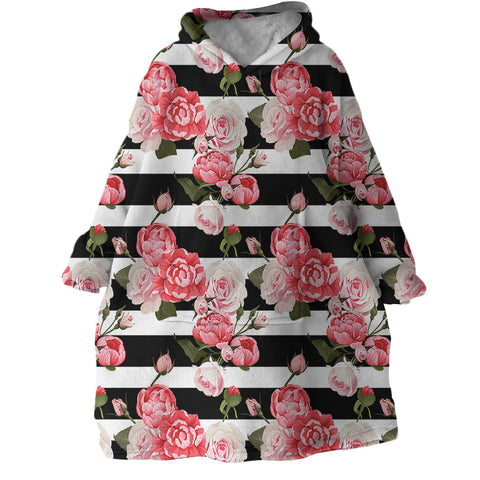 Image of Pink Roses Stripes SWLF2484 Hoodie Wearable Blanket