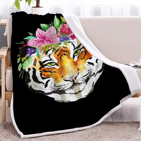 Image of Flower Tiger Sherpa Fleece Blanket - Beddingify