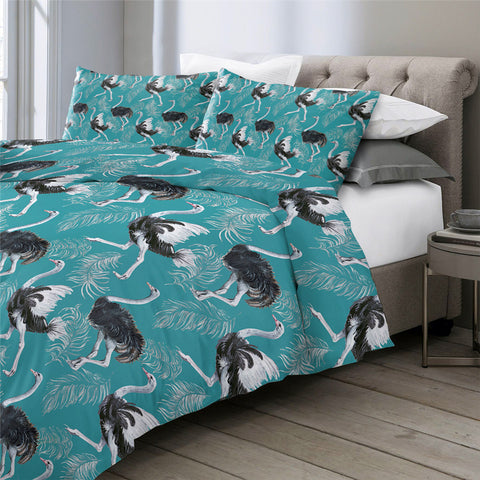 Image of Ostrich Patterns Teal Bedding Set - Beddingify