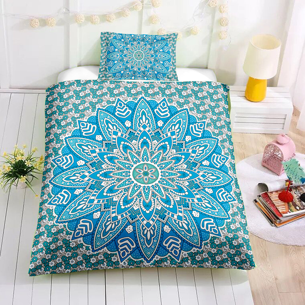 Sky Blue Lotus Mandala Bedding Set - Beddingify