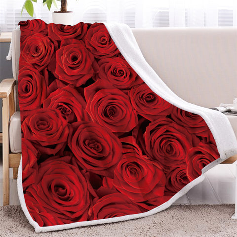 Image of Red Roses Themed Sherpa Fleece Blanket - Beddingify