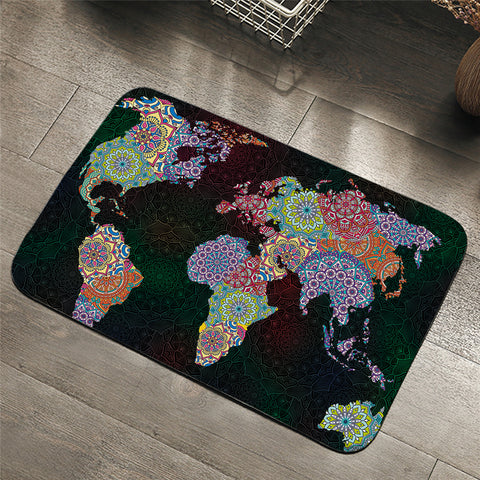Image of World Map Mandala Patterns Door Mat