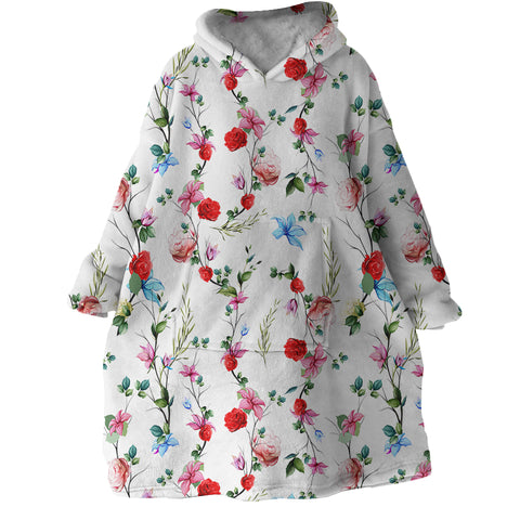 Image of Red Flowers SWLF2321 Hoodie Wearable Blanket