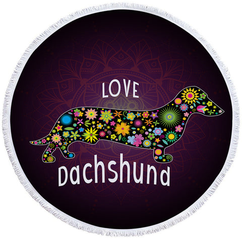 Image of Love Dachshund Round Beach Towel Set - Beddingify