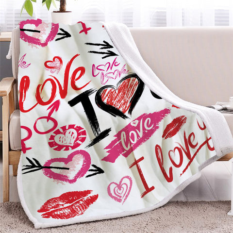 Image of I Love You Pattern Sherpa Fleece Blanket