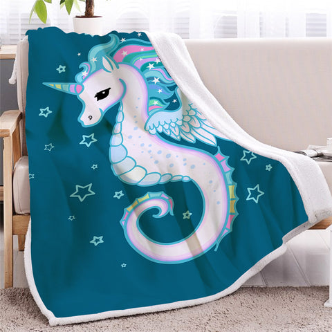 Image of Seahorse With Horn And Wings Sherpa Fleece Blanket