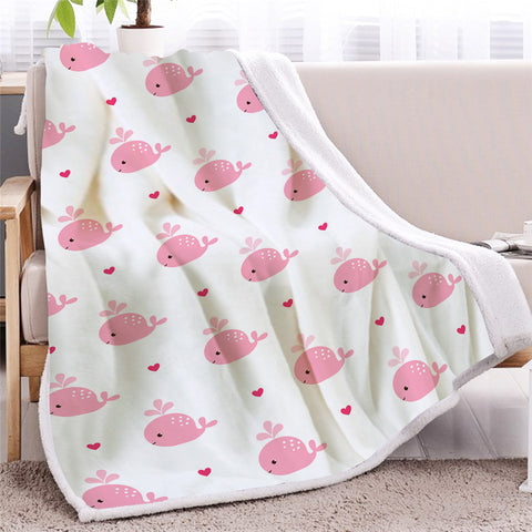 Image of Pink Whale Themed Sherpa Fleece Blanket