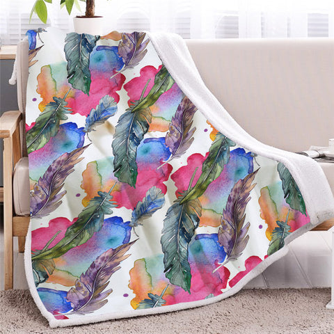Image of Colorful Feathers Themed Sherpa Fleece Blanket