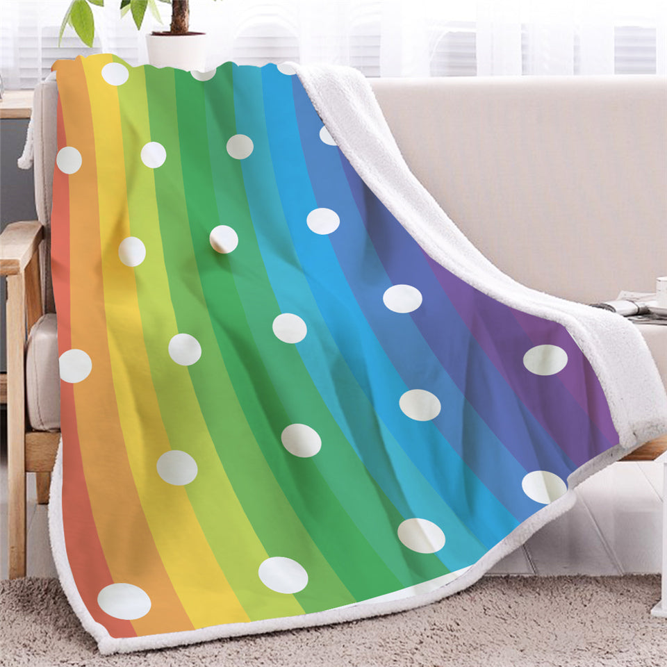 Rainbow And Dots Sherpa Fleece Blanket - Beddingify