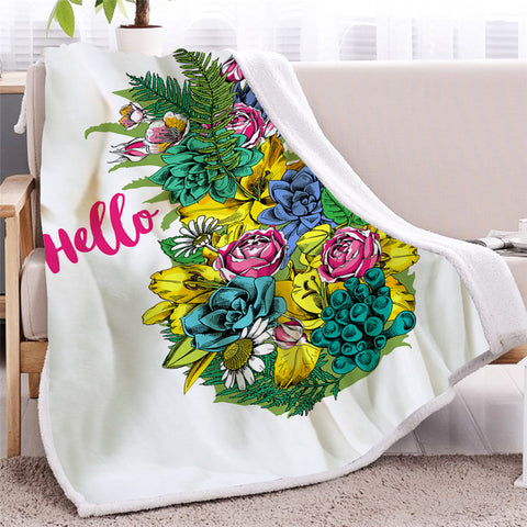 Image of Flowers Pineapple Themed Sherpa Fleece Blanket