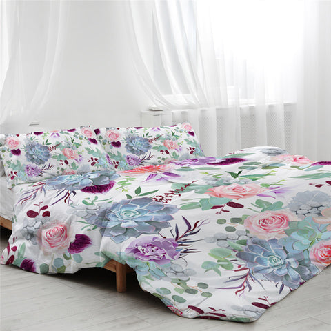 Image of Floral Colorful White Themed Bedding Set - Beddingify