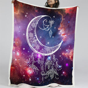 Hippie Galaxy Moon Sherpa Fleece Blanket - Beddingify