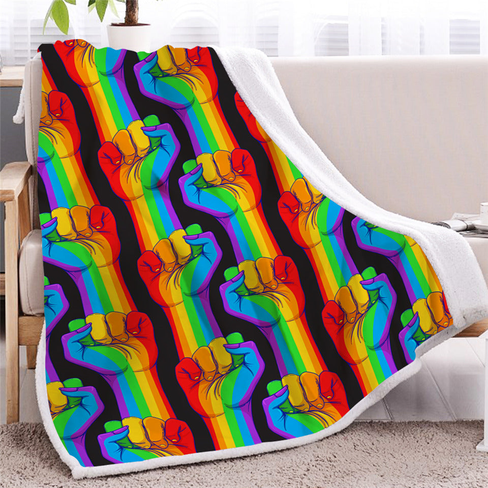 Rainbow Fist Sherpa Fleece Blanket - Beddingify