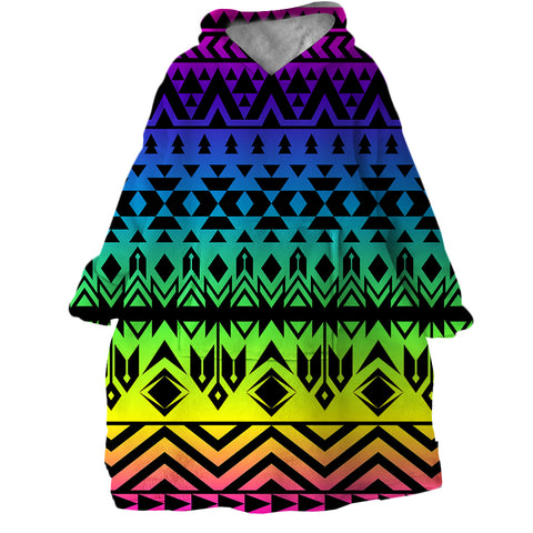 Image of Black Patterns Rainbow SWLF0489 Hoodie Wearable Blanket