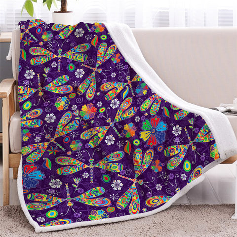 Image of Purple Dragonflies Themed Sherpa Fleece Blanket - Beddingify