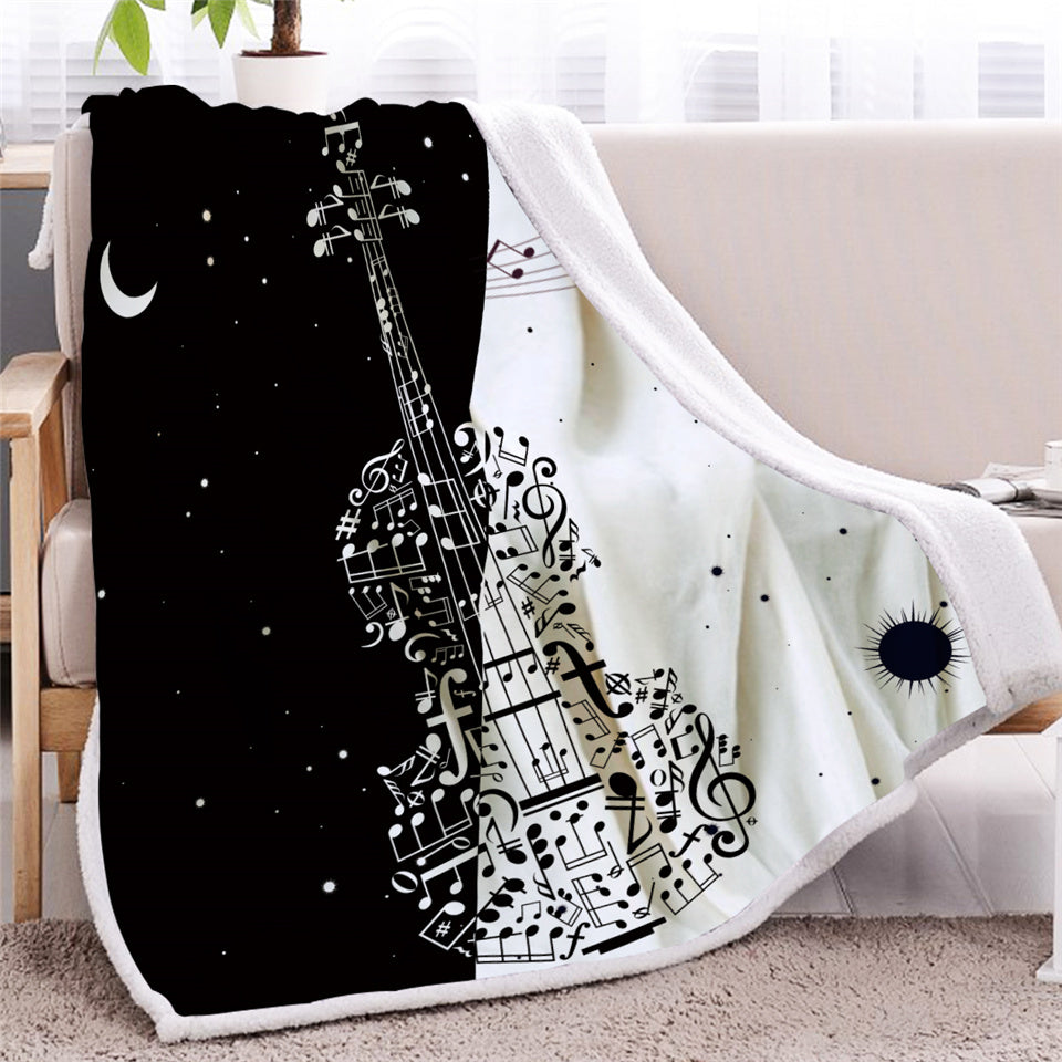 Black White Violin Sherpa Fleece Blanket - Beddingify