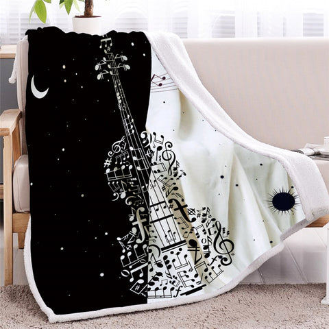 Image of Black White Violin Sherpa Fleece Blanket - Beddingify