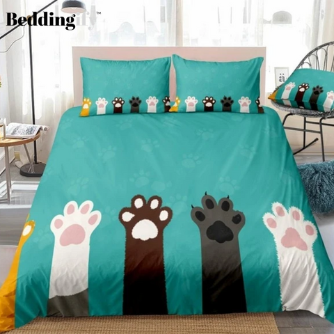 Image of Cartoon Cat Paws Bedding Set - Beddingify