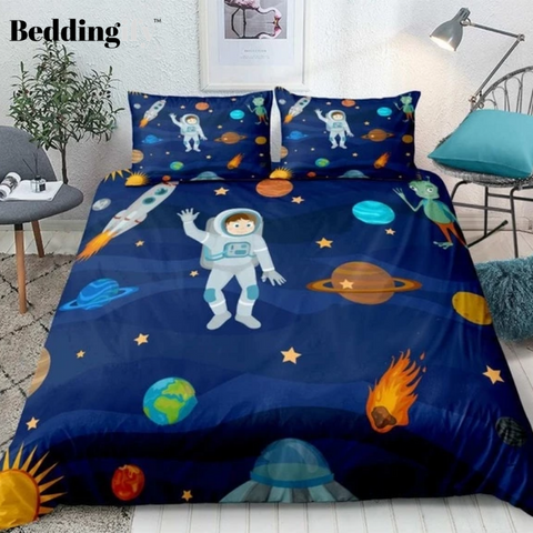 Image of Cartoon Space Astronaut Bedding Set - Beddingify
