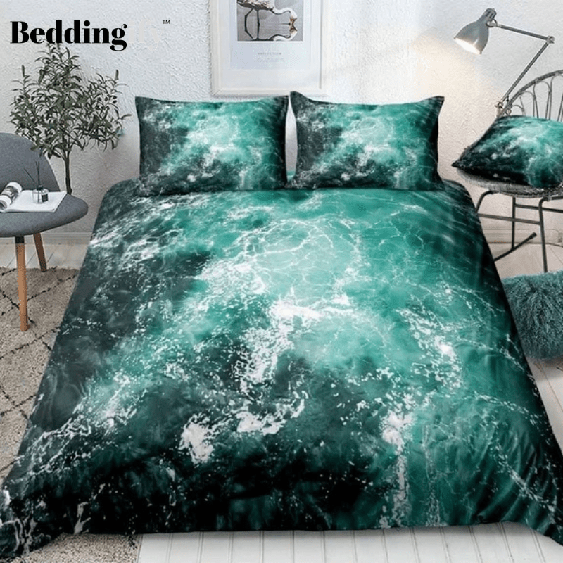 White Foam and Waves Pattern Bedding Set - Beddingify