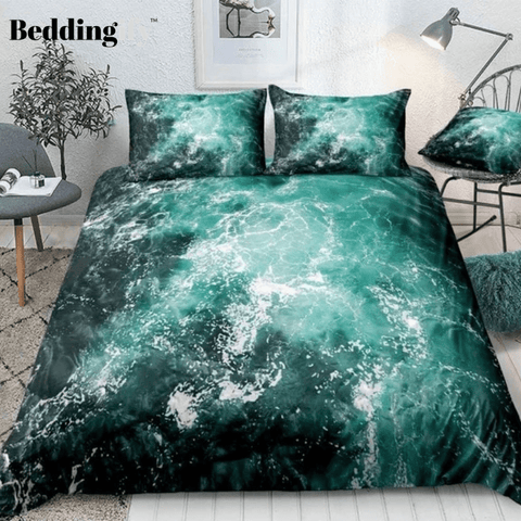 Image of White Foam and Waves Pattern Bedding Set - Beddingify