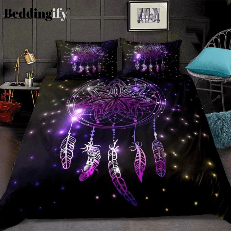 Night Sky with Flashes and Stars Dreamcatcher Bedding Set - Beddingify