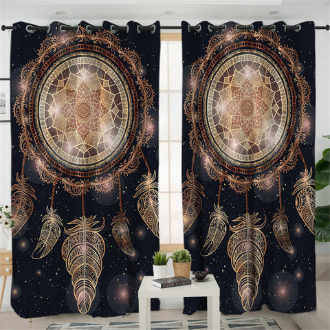 Image of Gold Dream Catcher 2 Panel Curtains