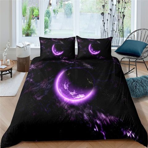 Image of Dark Purple Half-Moon Bedding Set