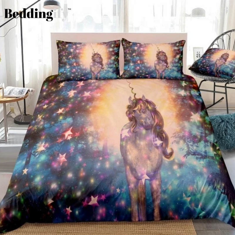 Colorful Stars Galaxy Unicorn Bedding Set - Beddingify