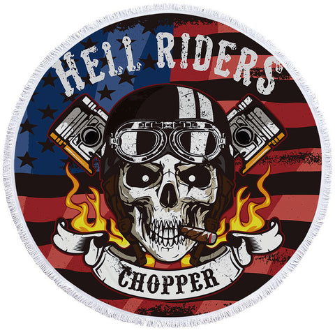 Image of Hell Rider Chopper Round Beach Towel Set - Beddingify