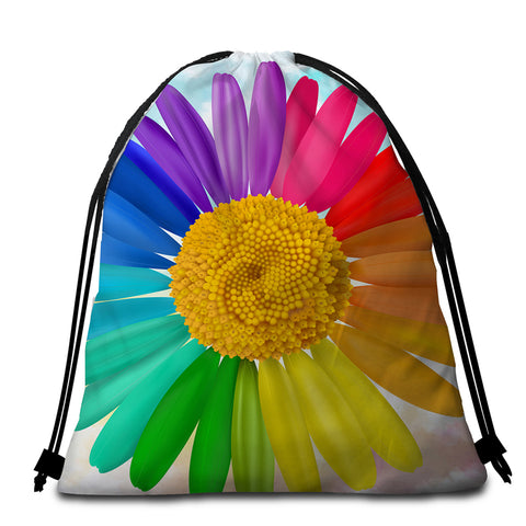 Image of Rainbow Color Daisy Round Beach Towel Set - Beddingify