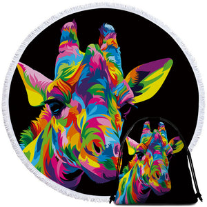Multicolored Giraffe Black Round Beach Towel Set - Beddingify