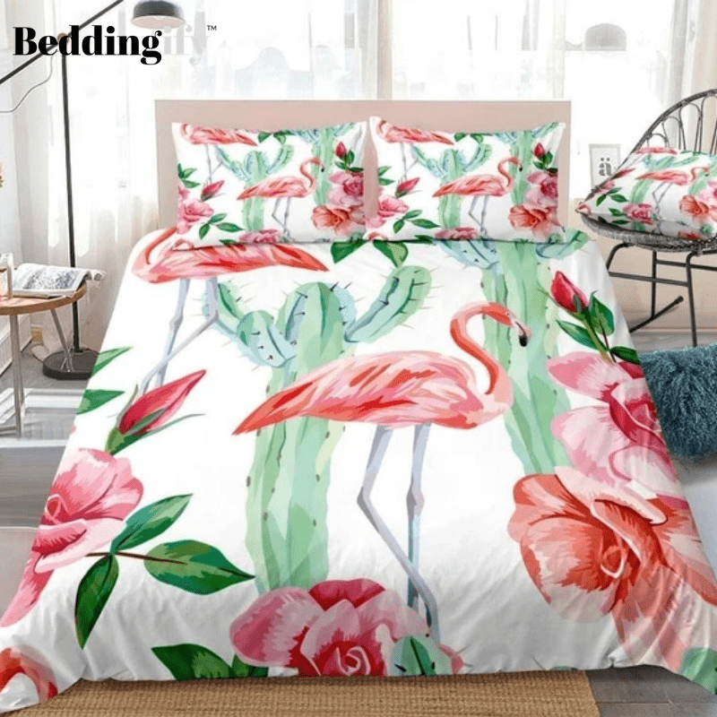Tropical Flamingo Cactus Bedding Set - Beddingify