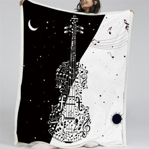 Black White Violin Sherpa Fleece Blanket - Beddingify