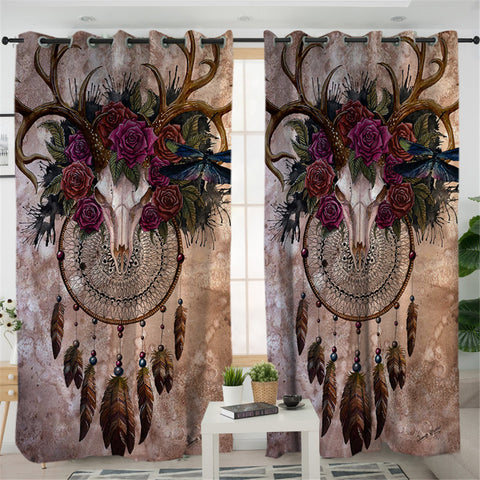 Image of Antlers Head Trophy Dream Catcher SCU0118123361 2 Panel Curtains