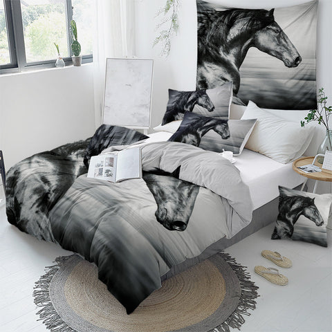 B&W Horse Bedding Set - Beddingify