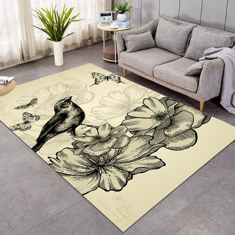 Image of Swallow & Butterflies Penciled SW1155 Rug