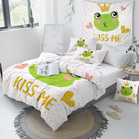 Image of Kiss Me Frog Dotted Bedding Set - Beddingify