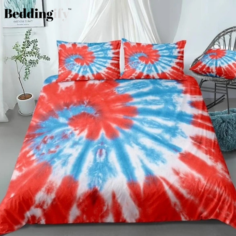 White and Blue Tie Dyed Bedding Set - Beddingify