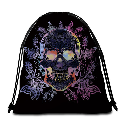Image of Designed Skull Black Round Beach Towel Set - Beddingify