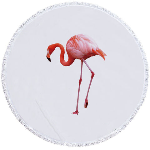 Image of Flamingo White Round Beach Towel Set - Beddingify