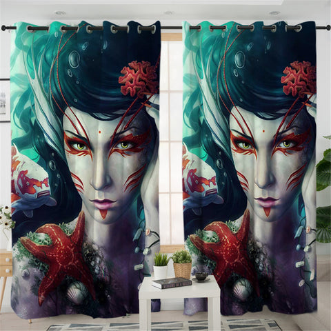 Image of Aquatic Mermaid 2 Panel Curtains