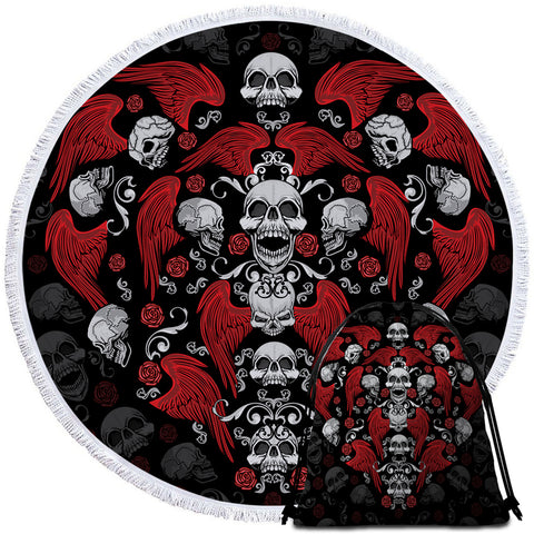 Image of Eerie Skull Designs Round Beach Towel Set - Beddingify