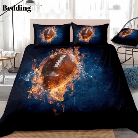 Image of 3D American Football Fire Rugby Bedding Set - Beddingify