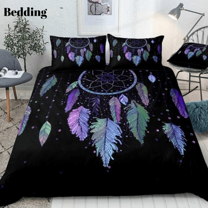 Colorful Vibrant Feathers Dreamcatcher Comforter Set - Beddingify
