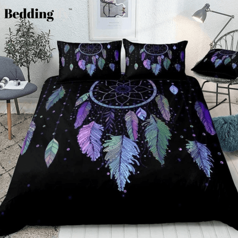 Image of Colorful Vibrant Feathers Dreamcatcher Comforter Set - Beddingify