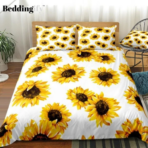 Image of Yellow Sunflowers White Background Bedding Set - Beddingify