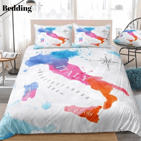 Image of Watercolor Abstract Italy Map Bedding Set - Beddingify