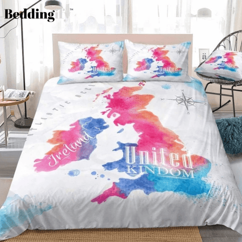 Image of Colorful Watercolor Abstract United Kingdom Map Bedding Set - Beddingify