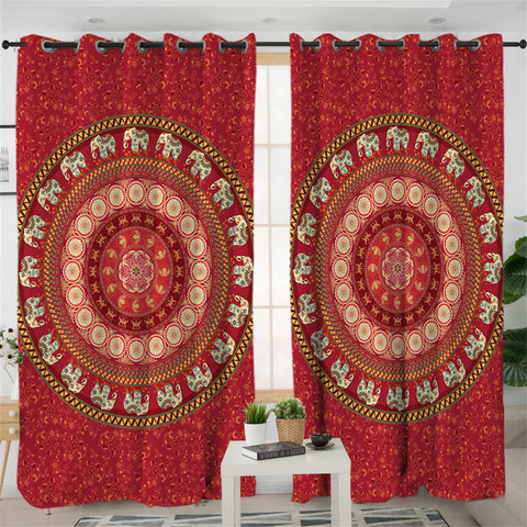 Image of Elephants Red Mandala 2 Panel Curtains